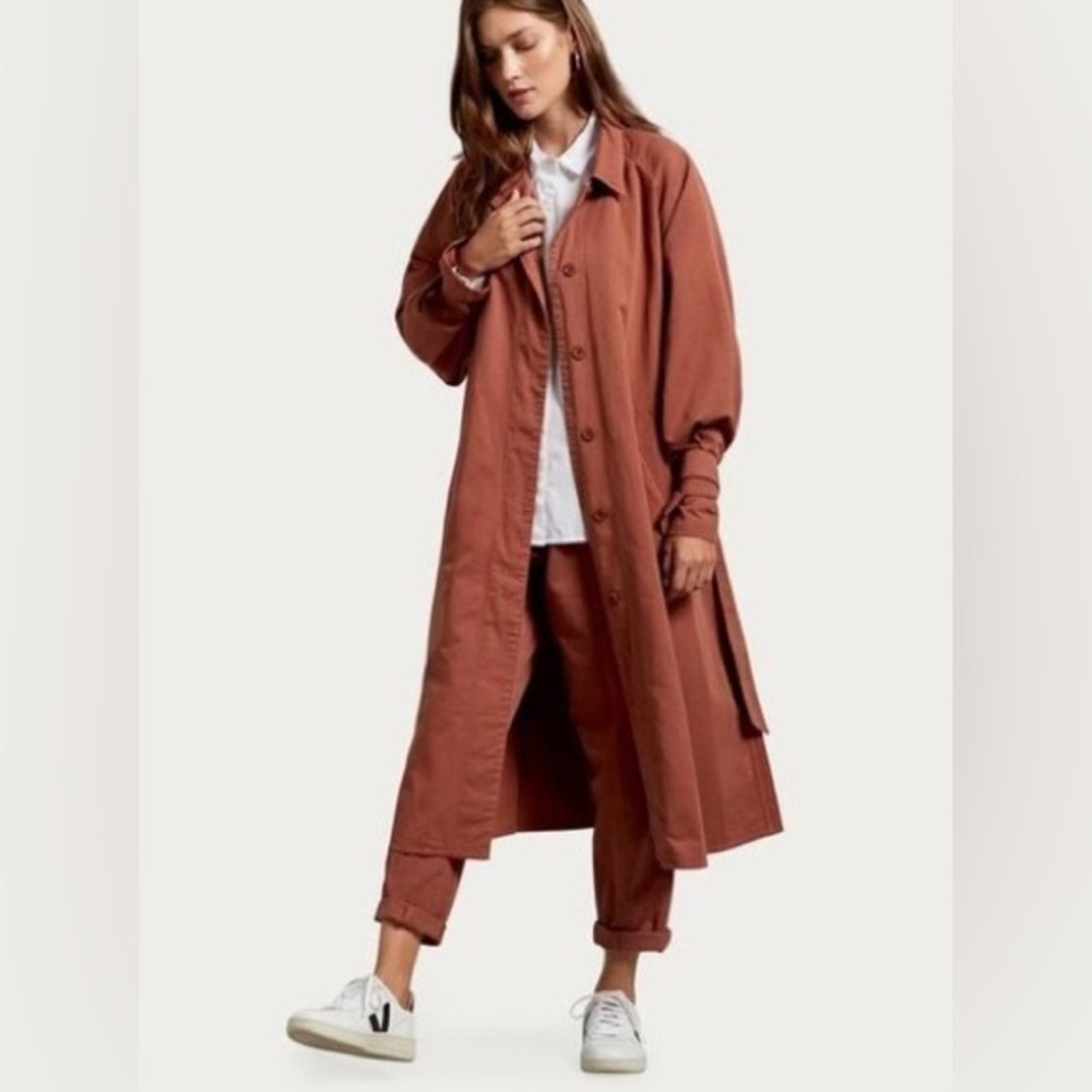 Michael Stars Adriana Cotton Linen Twill A-Line Salton Trench Coat‎ Sequoia S